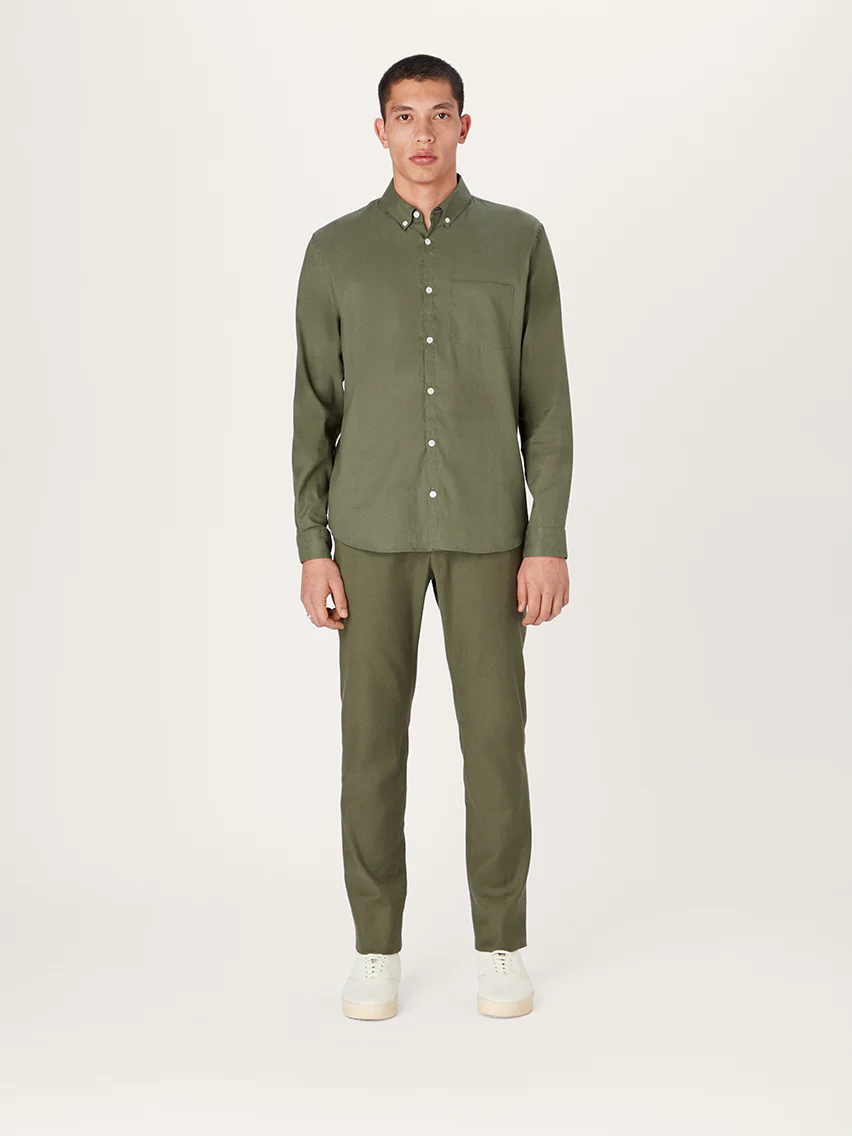 The All Day Shirt Linen Collared || Olive | Linen - Image 3